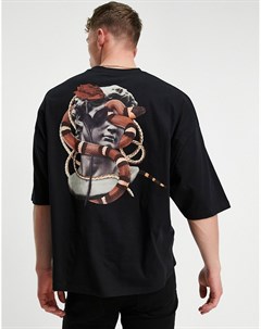 Черная oversized футболка из органического хлопка с принтом в виде змеи на спине Asos design