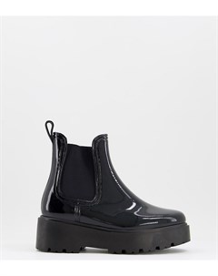 Черные резиновые ботинки челси на толстой подошве для широкой стопы Gadget Asos design