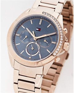 Золотистые женские часы браслет с синим циферблатом Tommy hilfiger