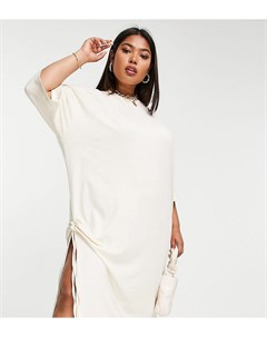 Кремовое платье футболка мидакси в стиле oversized с разрезом сбоку Public desire curve