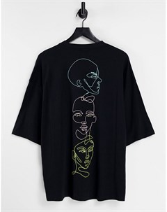 Oversized футболка черного цвета с принтом на спине Asos design