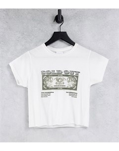 Белая укороченная футболка с принтом денег в стиле 90 х Asyou