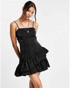 Черное платье комбинация мини из фактурной тафты Topshop