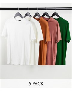 Комплект из 5 футболок из органического хлопка с круглым вырезом Asos design