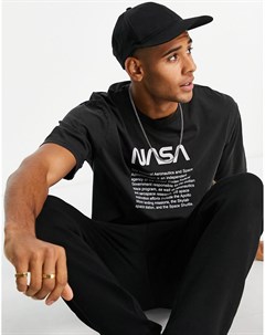 Черная oversized футболка с принтом NASA на груди Only & sons