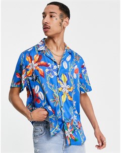 Атласная рубашка свободного кроя с отложным воротником и принтом ракушек под водой Asos design