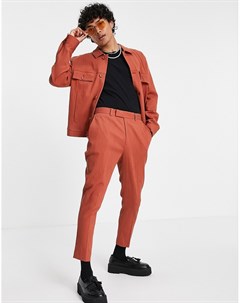 Зауженные строгие брюки рыжего цвета из ткани с жатым эффектом от комплекта Asos design