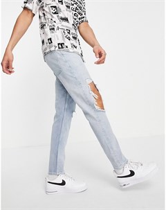 Светло голубые выбеленные в винтажном стиле джинсы узкого кроя со рваными коленями Asos design