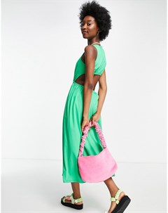 Зеленое платье миди с вырезом на спине Asos design