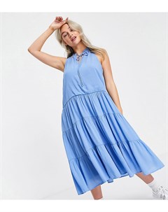 Голубое ярусное платье миди с завязкой на воротнике Y.a.s petite