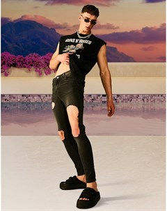 Эластичные джинсы с напылением и очень широкой рваной отделкой выбеленного черного цвета Asos design