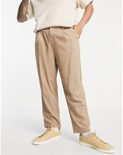 Бежевые брюки с широкими штанинами и складками с добавлением льна Asos design