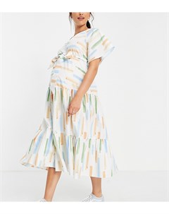 Ярусное платье миди из хлопкового поплина с абстрактным принтом и поясом ASOS DESIGN Maternity Asos maternity