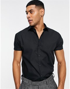 Черная строгая рубашка с короткими рукавами Topman