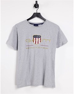 Серая меланжевая футболка с вышитым логотипом в виде щита Archve Gant