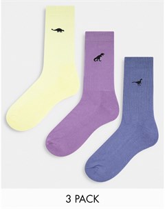 Набор из 3 пар спортивных носков с вышитыми динозаврами Asos design