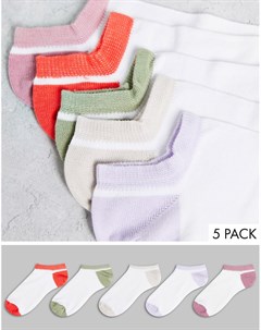 Набор из 5 пар спортивных носков белого цвета с отделкой в стиле колор блок на пятке Asos design
