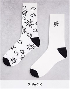 Набор из 2 пар белых спортивных носков с узором в виде каракуль Asos design