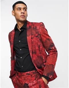 Бордовый пиджак узкого кроя с абстрактным принтом Cates Twisted tailor