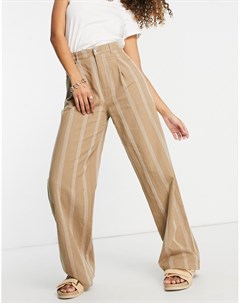 Светло коричневые свободные льняные брюки в винтажном стиле в полоску Asos design
