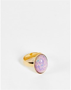 Золотистое кольцо с куполообразным фиолетовым камнем Pieces
