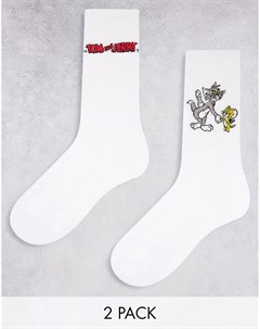 Набор из 2 пар белых спортивных носков с принтом Tom and Jerry Asos design