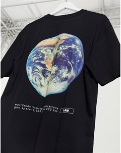 Черная футболка в стиле oversized с принтом планеты на спине Topman