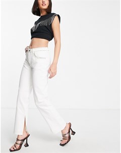 Прямые белые джинсы в стиле 90 х с классической талией и фиксированными стразами Asos design