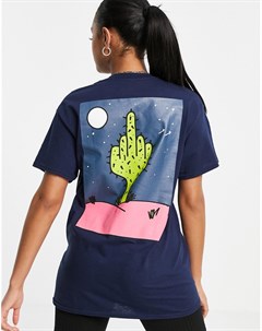 Темно синяя oversized футболка с рисунком кактуса ночью на спине New love club