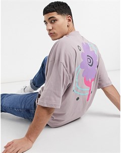 Фиолетовая oversized футболка с принтом в виде цветка на спине Asos design