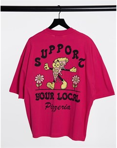 Темно розовая футболка oversized с принтом пиццы спереди и сзади Asos design