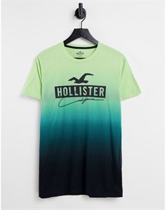 Зеленая футболка с эффектом омбре и логотипом спереди Hollister