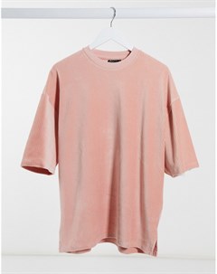 Розовая велюровая oversized футболка в рубчик с рукавами до локтя Asos design