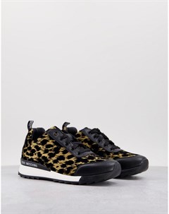 Черно золотистые кроссовки для бега с леопардовым принтом Love moschino