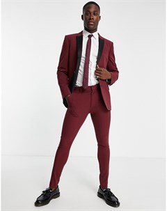 Супероблегающие брюки под смокинг бордового цвета с атласными полосками по бокам Asos design