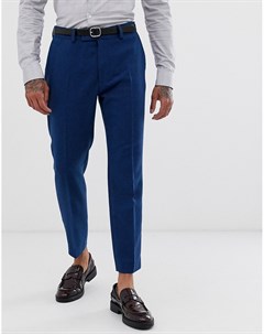 Синие зауженные укороченные брюки из саржи с добавлением шерсти Wedding Asos design