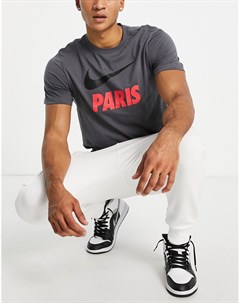 Темно серая футболка с логотипом галочкой и принтом ФК Пари Сен Жермен Paris Saint Germain Nike football
