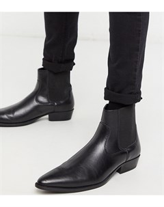 Черные ботинки челси для широкой стопы из искусственной кожи в стиле вестерн на кубинском каблуке Ve Asos design