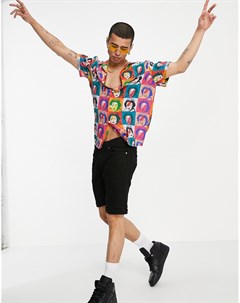 Свободная рубашка с принтом в стиле поп арт и отложным воротником Banksy x David Bowie Asos design