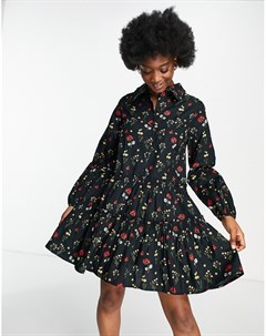 Платье рубашка цветочным принтом и воротником с оборками Miss selfridge