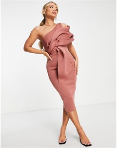 Платье футляр миди розового цвета с драпировкой на плече Asos design
