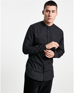 Строгая черная рубашка узкого кроя с воротником с застежкой на пуговицу Essentials Jack & jones