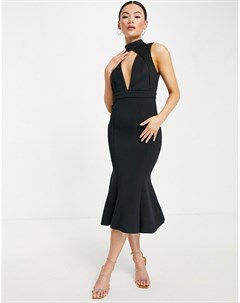 Платье миди черного цвета без рукавов с высоким воротом и вырезом Asos design