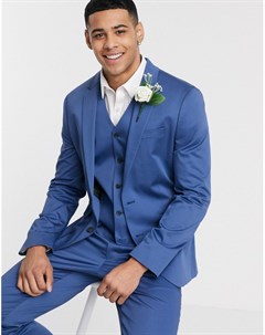 Синий приталенный пиджак из эластичного хлопка wedding Asos design