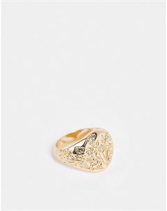 Золотистое кольцо печатка с цветочным узором Asos design