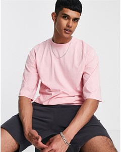 Oversized футболка розового цвета с рукавами до локтя Only & sons