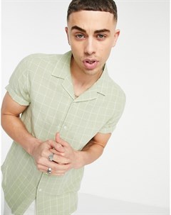 Рубашка стандартного кроя с отложным воротником из материала с добавлением льна мятно зеленого цвета Asos design
