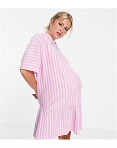 Платье футболка в стиле oversized в розовую и сиреневую полоску с оборкой по нижнему краю Maternity Asos design
