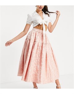Ярусная фактурная юбка миди розового цвета для выпускного от комплекта Collective the label