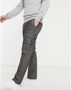 Серые строгие брюки в клетку с карманами карго Burton menswear